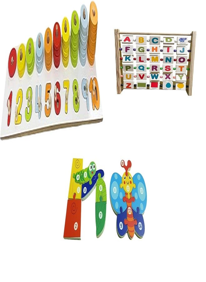 Kinder Creative Peg Number Ring Counting Set,Alphabet Abacus Learning Toy,Butterfly Life Cycle Puzzle, Educational Puzzle and Toys for Kids Pack of 3 - Image 1